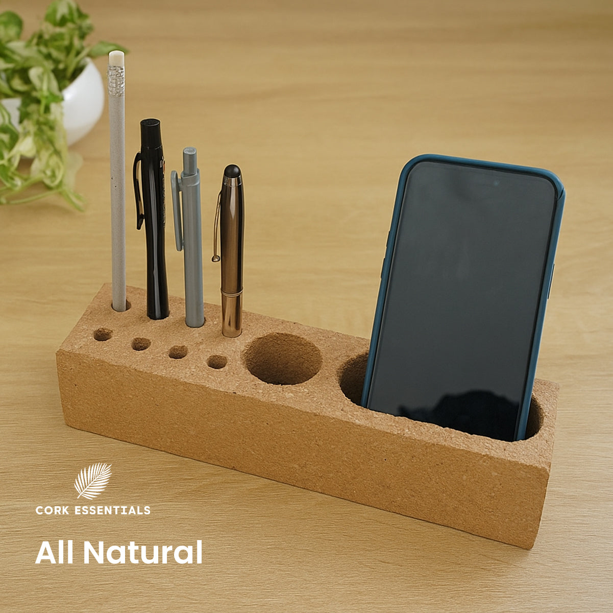 Cork Essentials all natural desk organizer setup