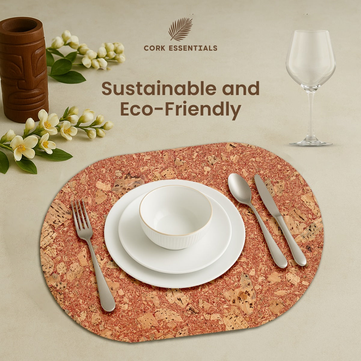 Eco-friendly red asiago oval placemat by Cork Essentials