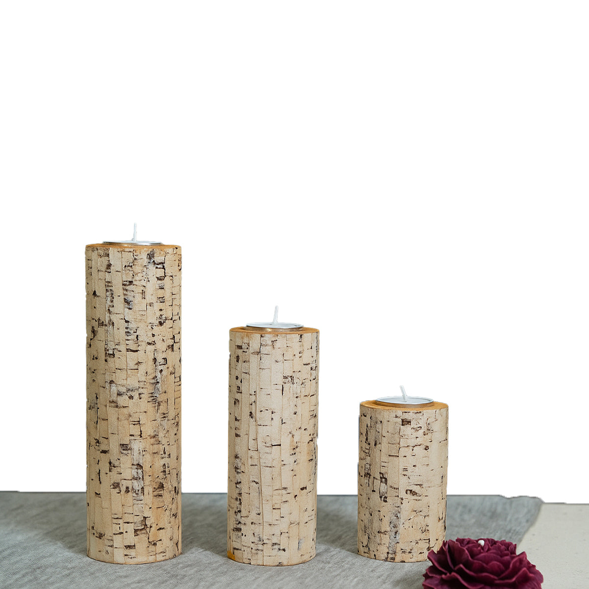 Cork Essentials white Linea candle holders set of 3