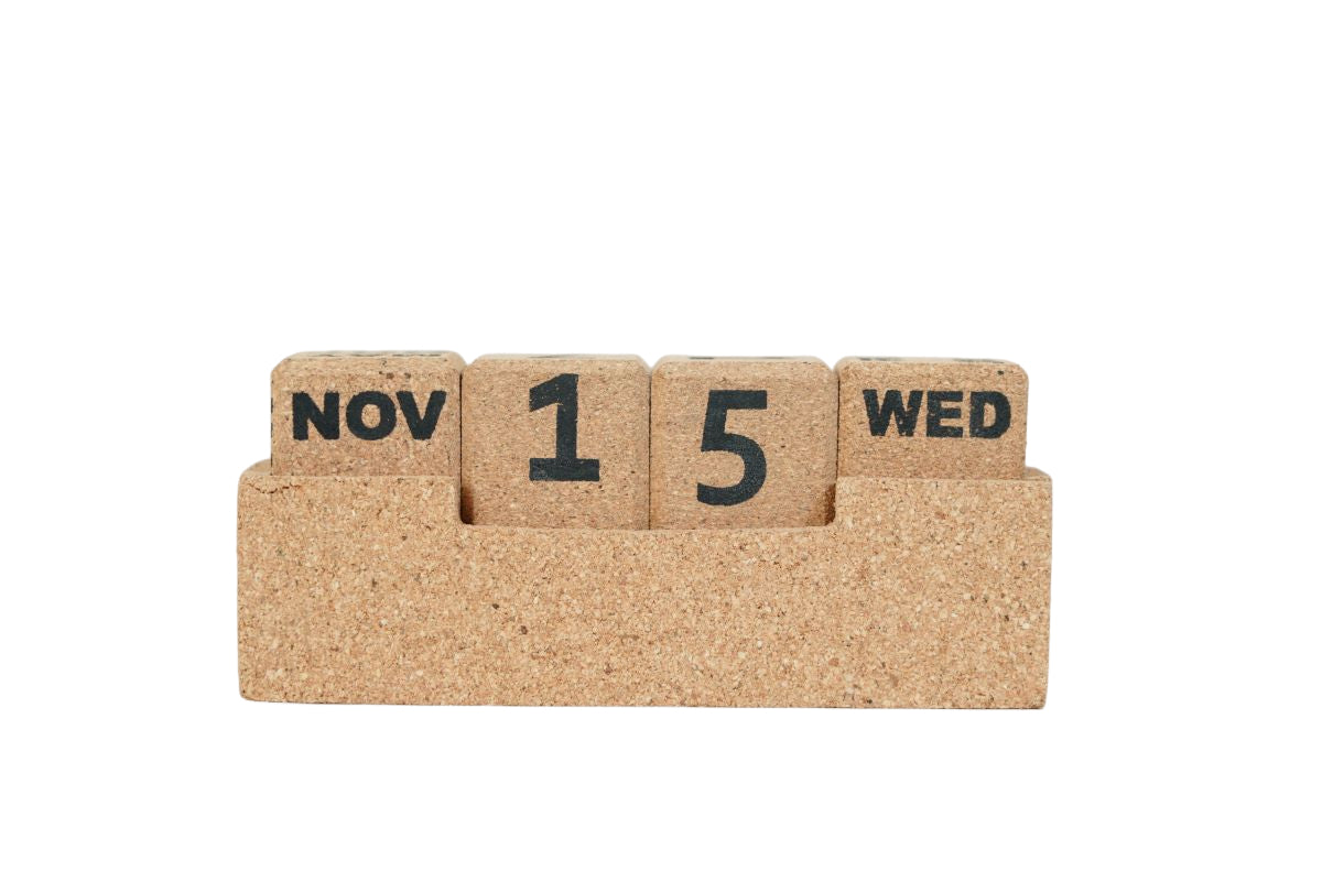 Cork Essentials small desk calendar on white background
