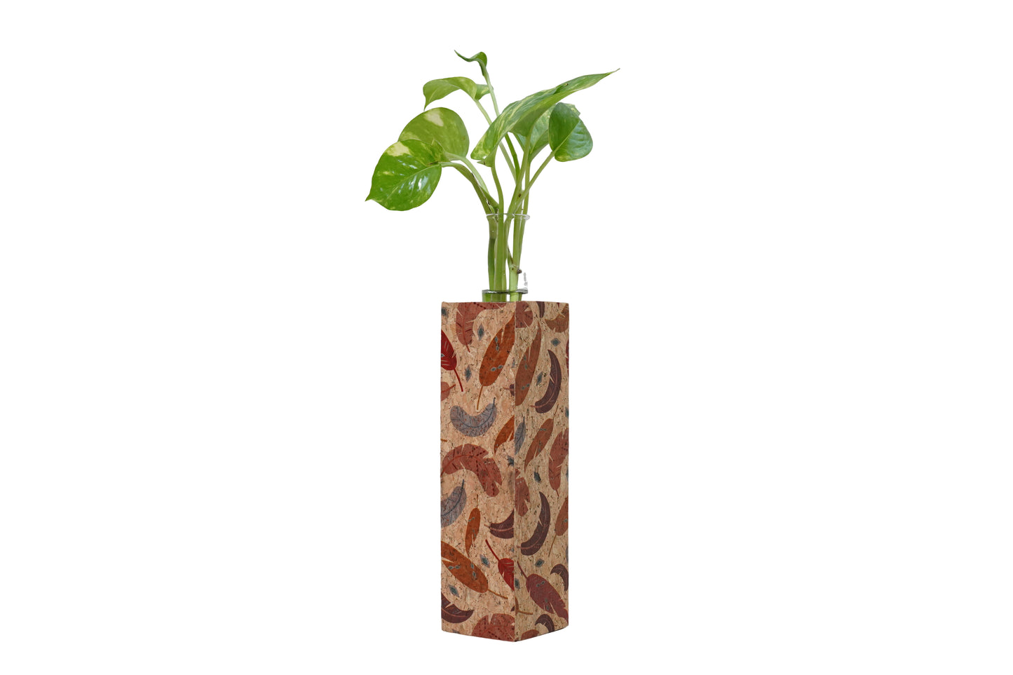 Cork Essentials feather print test tube planter