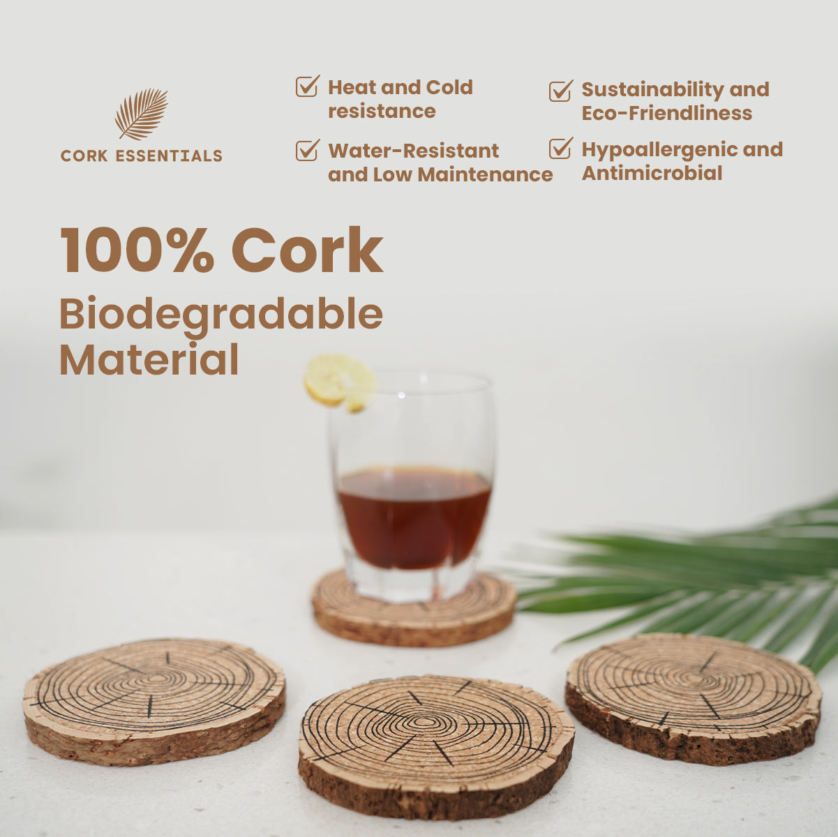 Cork Essentials biodegradable tree ring cork coasters