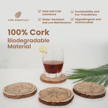 Cork Essentials biodegradable tree ring cork coasters