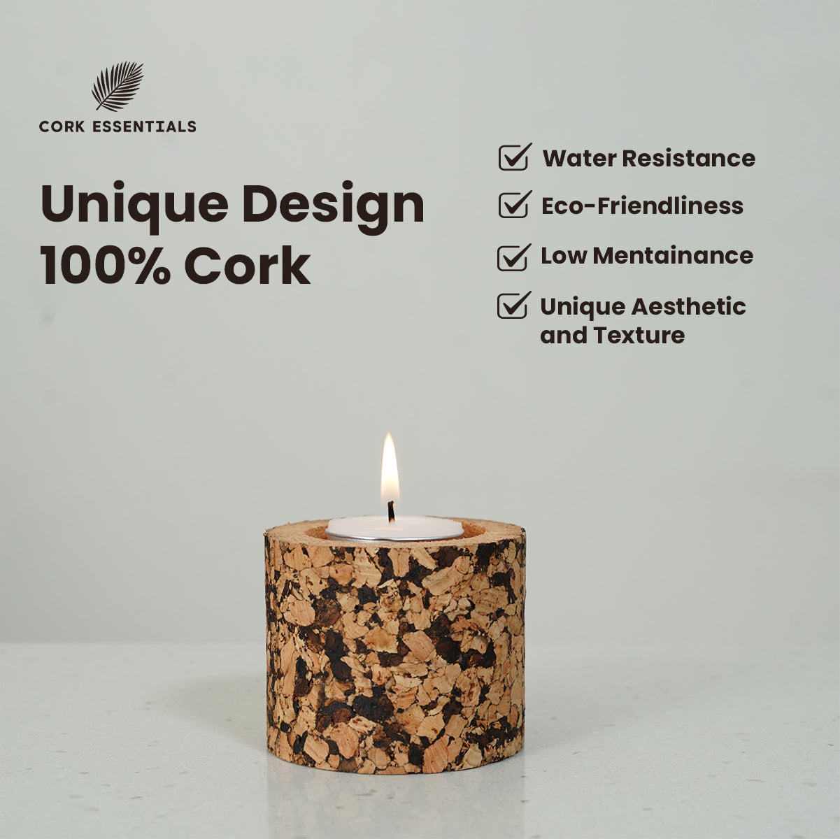 Cork Essentials features of cylindrical tea light holder