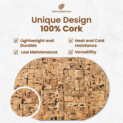 Unique design 100% cork oval placemat features