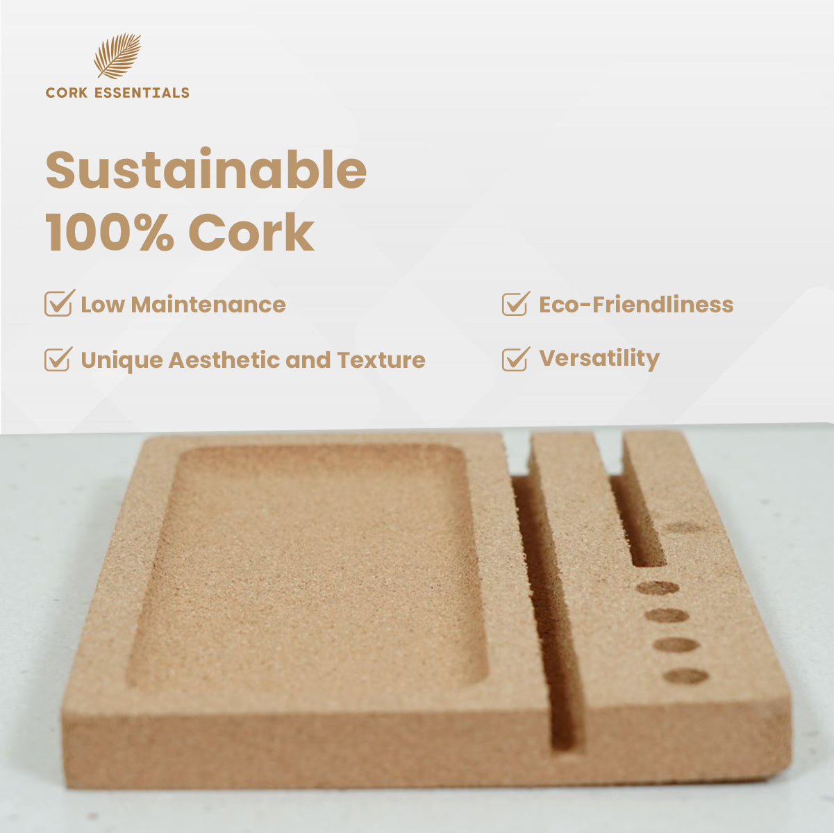 Cork Essentials sustainable 100% cork iPad desk organizer