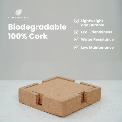 Biodegradable square coasters set with case by Cork Essentials