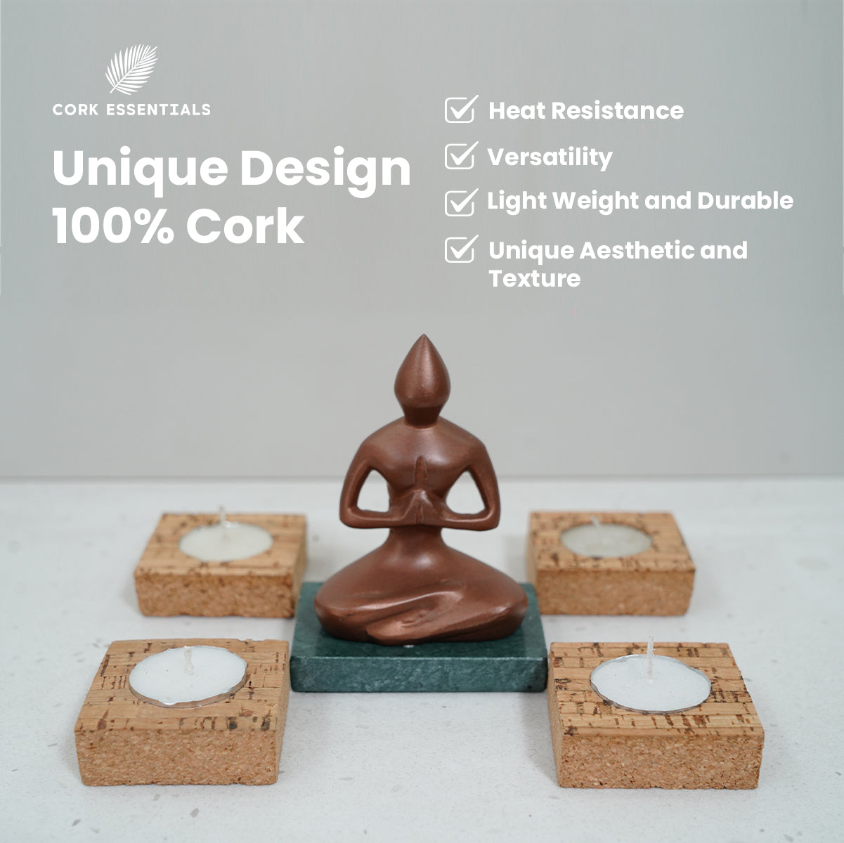 Cork Essentials eco square candle holder set