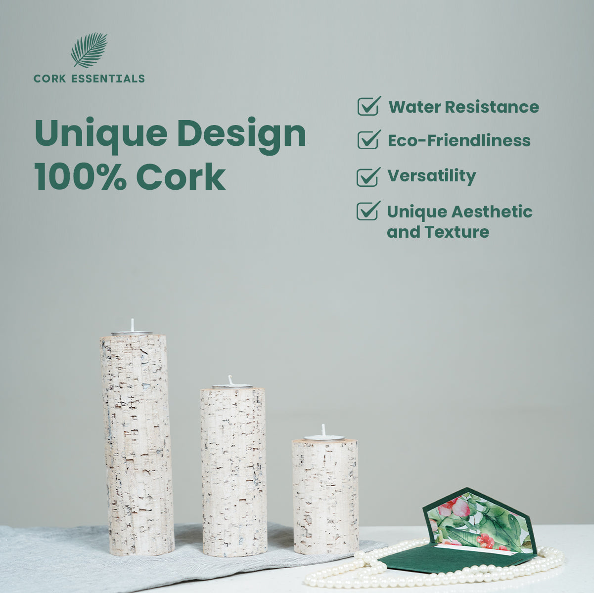Cork Essentials eco friendly white Linea candle holders