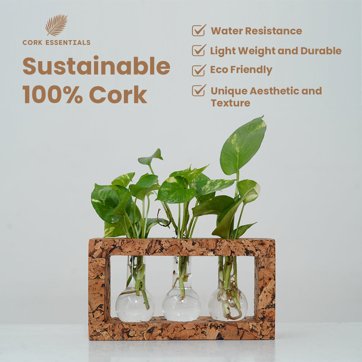 Cork Essentials sustainable 3 beaker cork planter