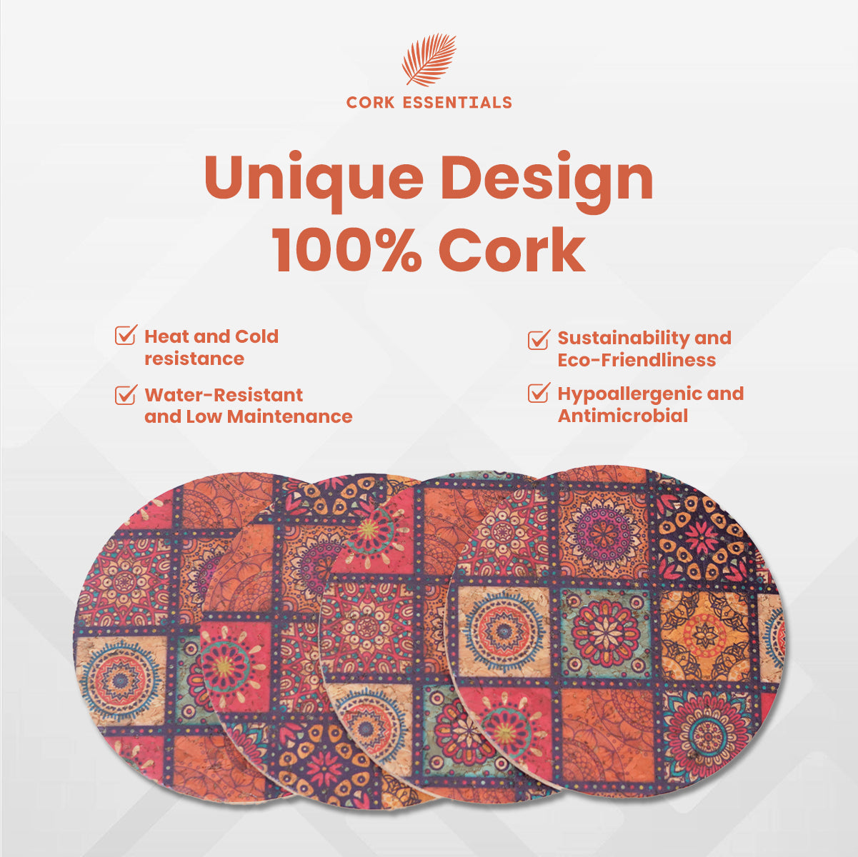 Cork Essentials unique design printed cork coaster