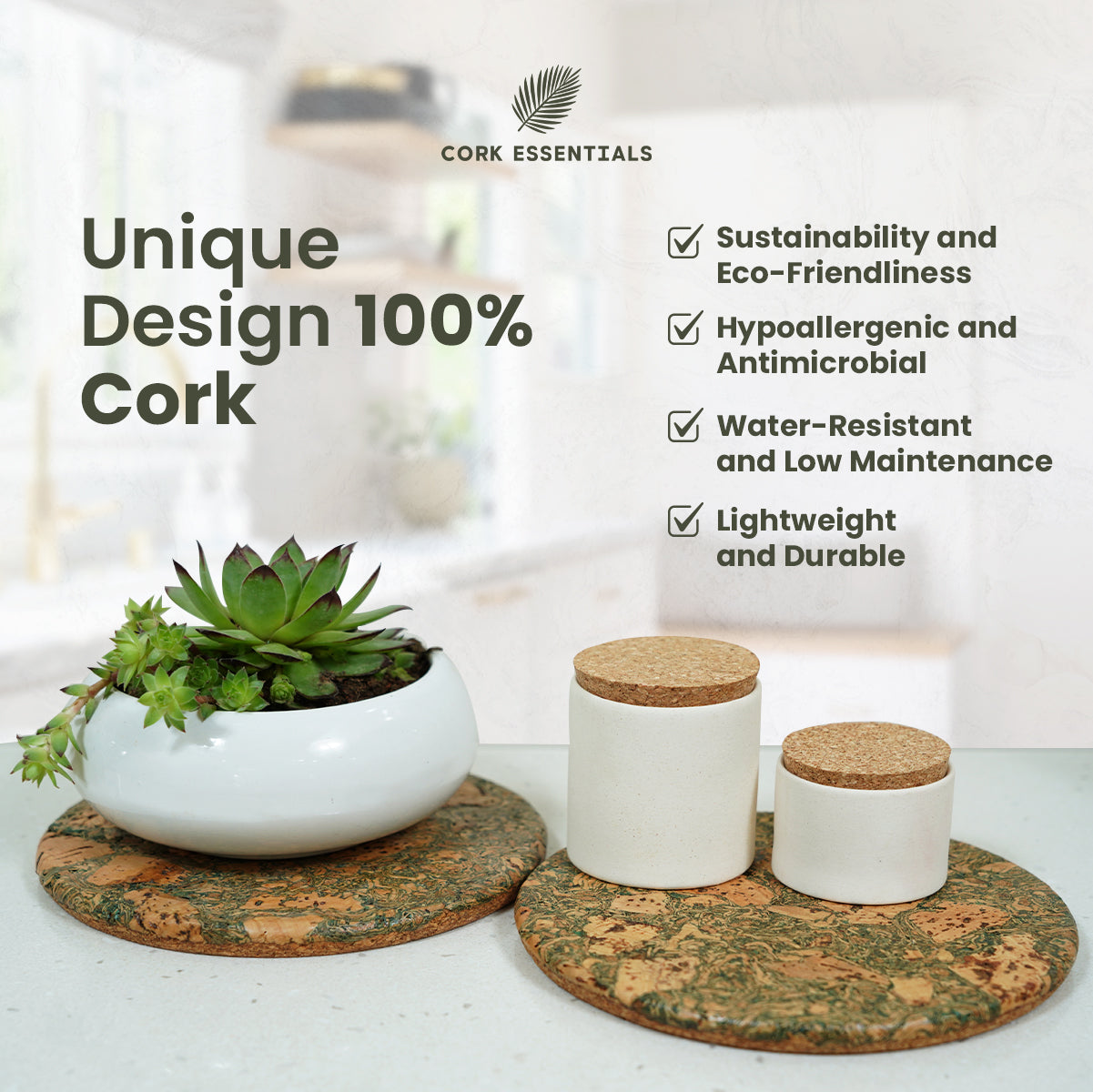 Olive textured round trivet set by Cork Essentials