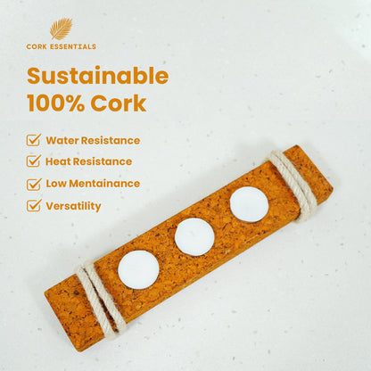 Sustainable 100% cork tea light holder features