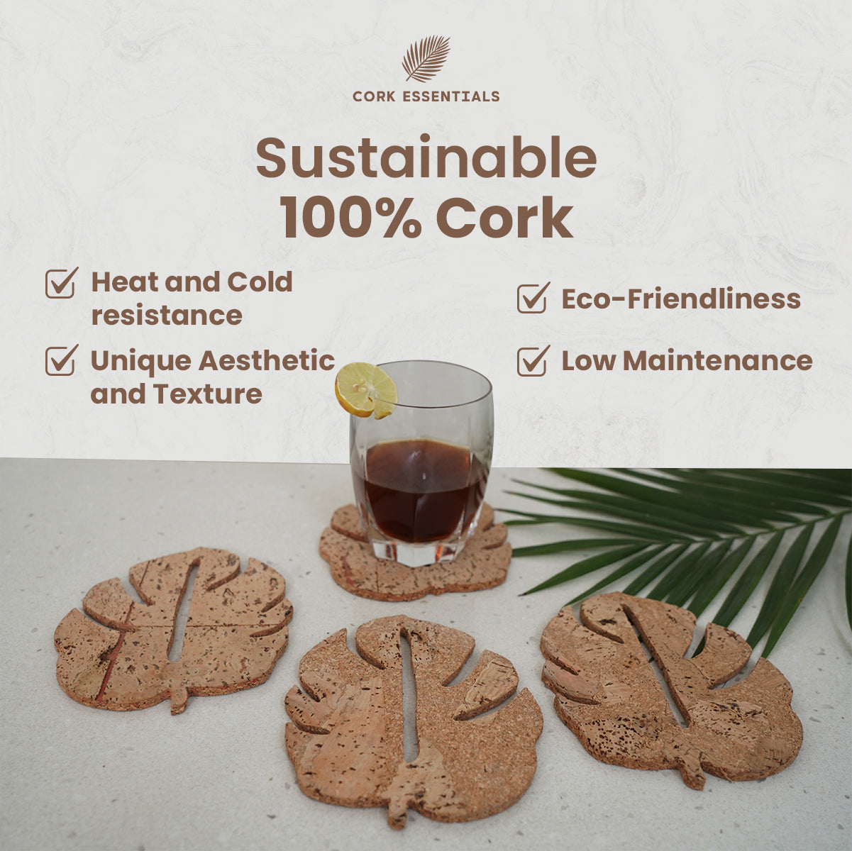 Cork Essentials leaf-shaped cork coaster set