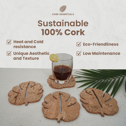 Cork Essentials leaf-shaped cork coaster set