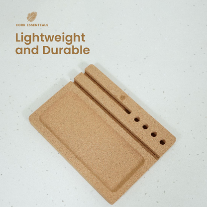 Lightweight and durable cork iPad desk organizer