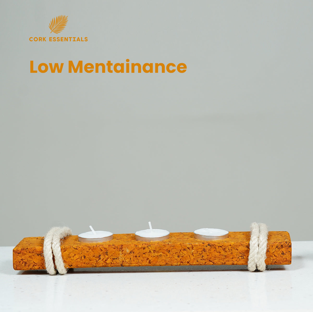 Low maintenance flat cork tea light holder