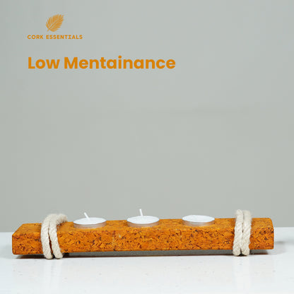 Low maintenance flat cork tea light holder