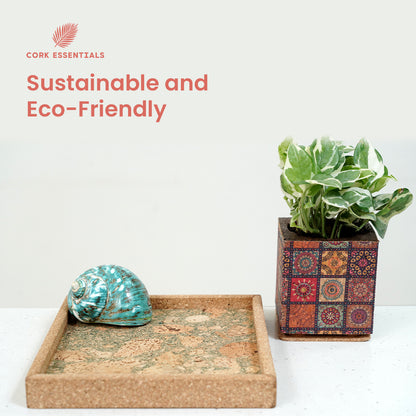 Mandala print cork planter and tray by Cork Essentials