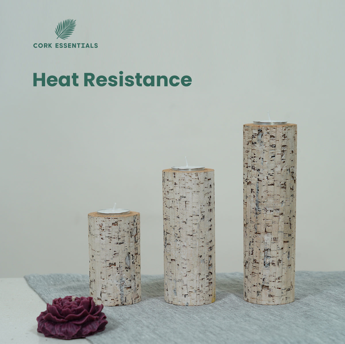 Cork Essentials heat resistant white Linea candle holders