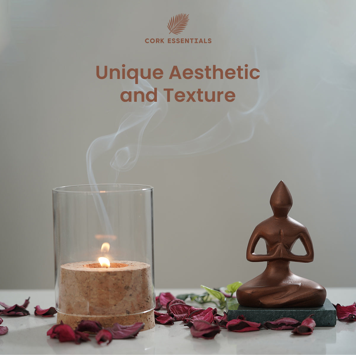 Cork Essentials textured glass tealight holder