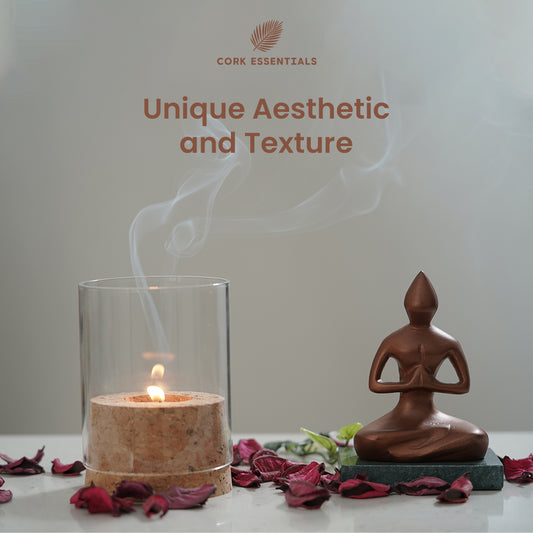 Cork Essentials textured glass tealight holder