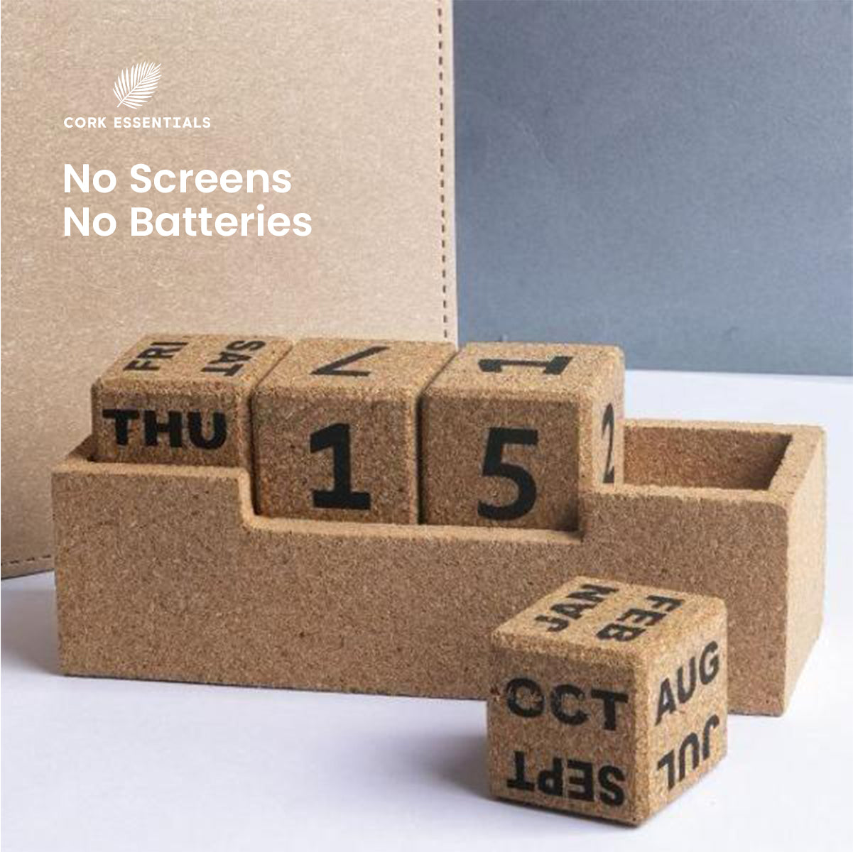 Cork Essentials battery free small desk calendar