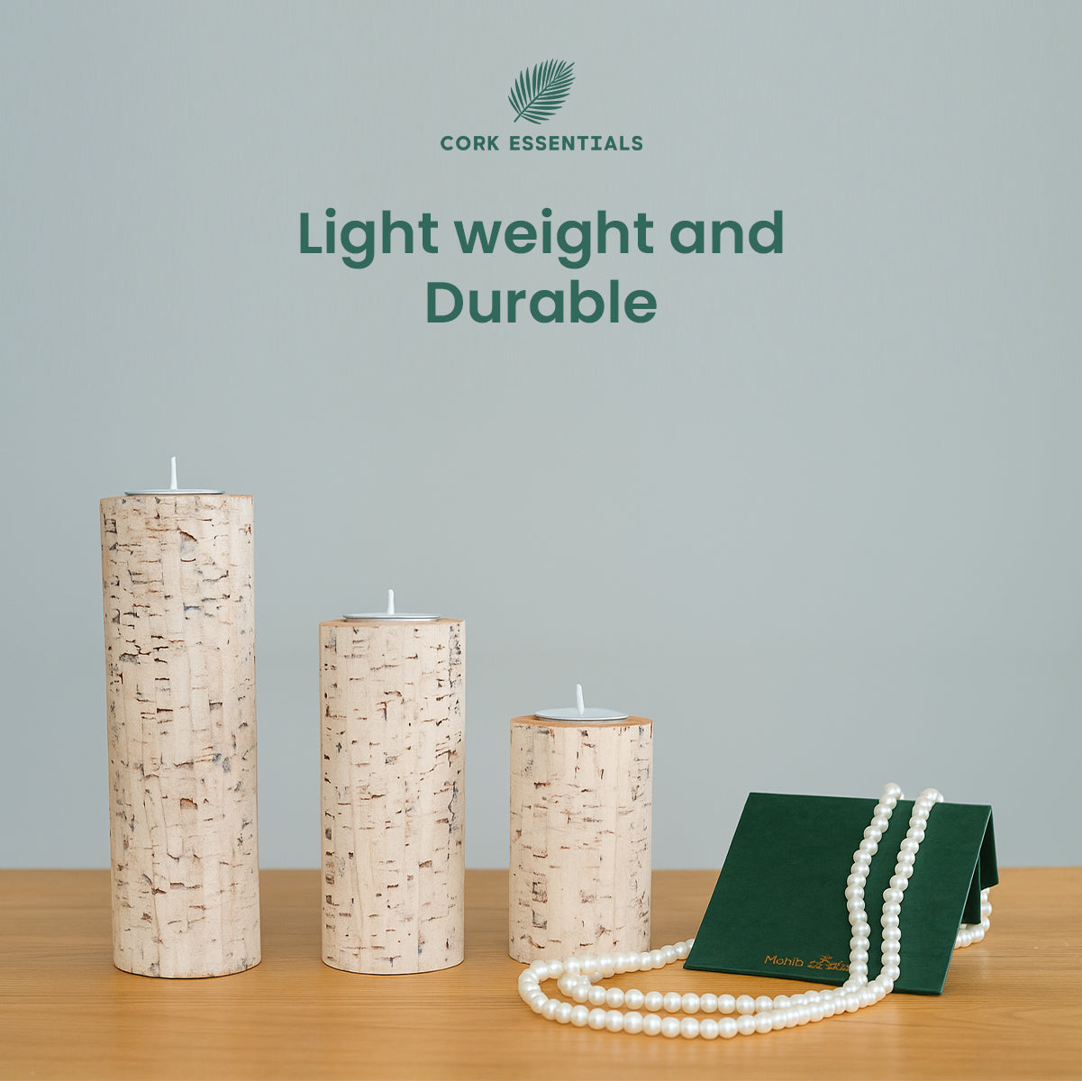 Cork Essentials durable white Linea candle holders