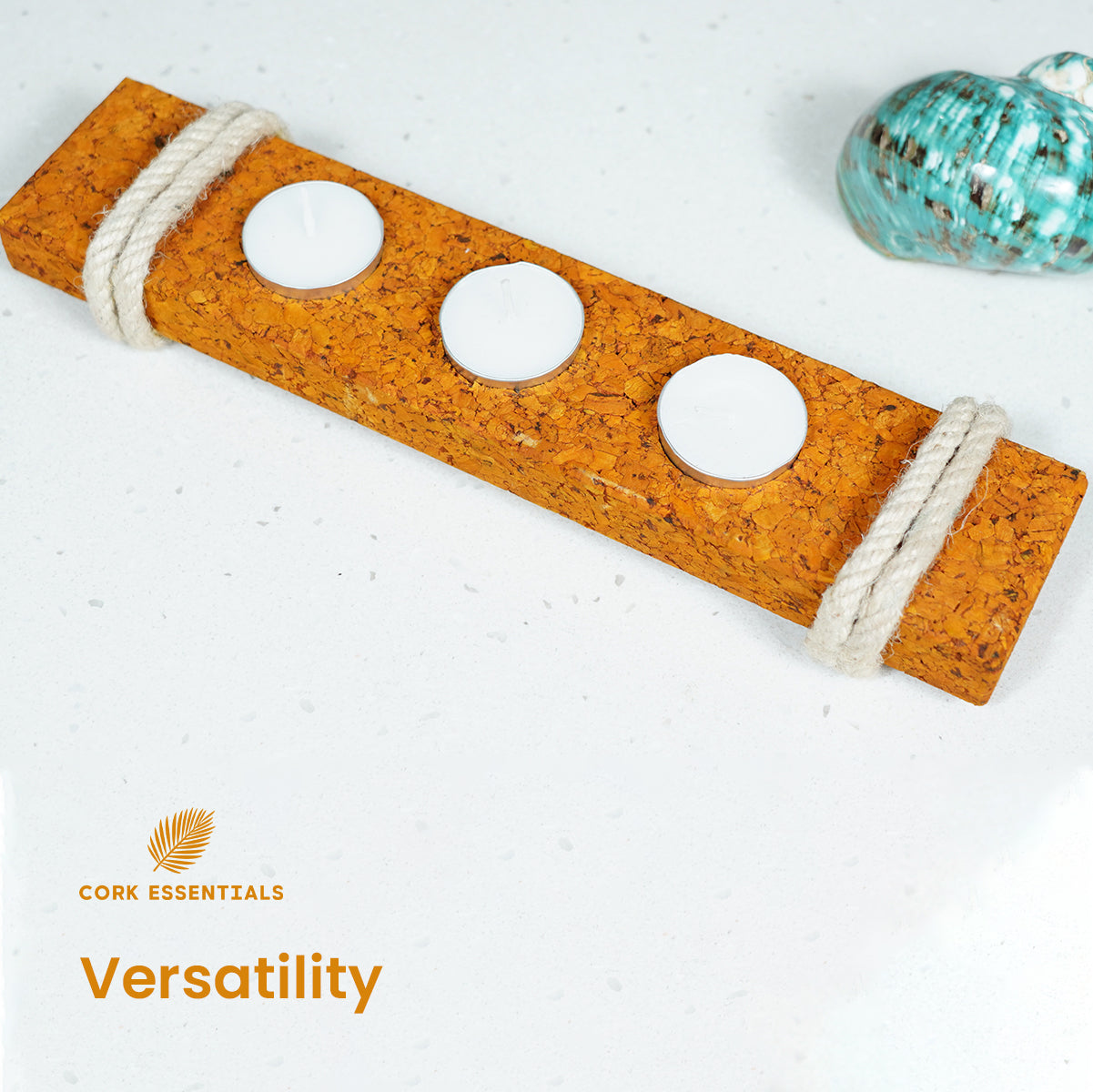 Versatile cork tea light holder with rope accent