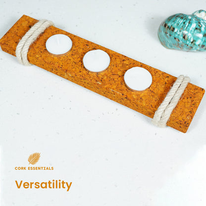 Versatile cork tea light holder with rope accent