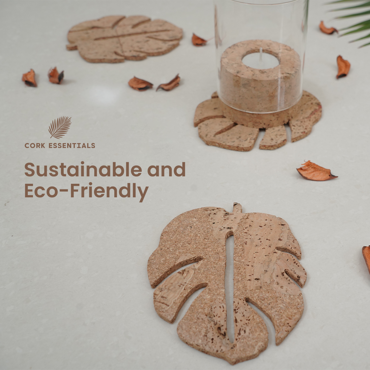 Cork Essentials eco-friendly leaf cork coasters