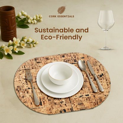 Sustainable eco-friendly oval cork placemat set