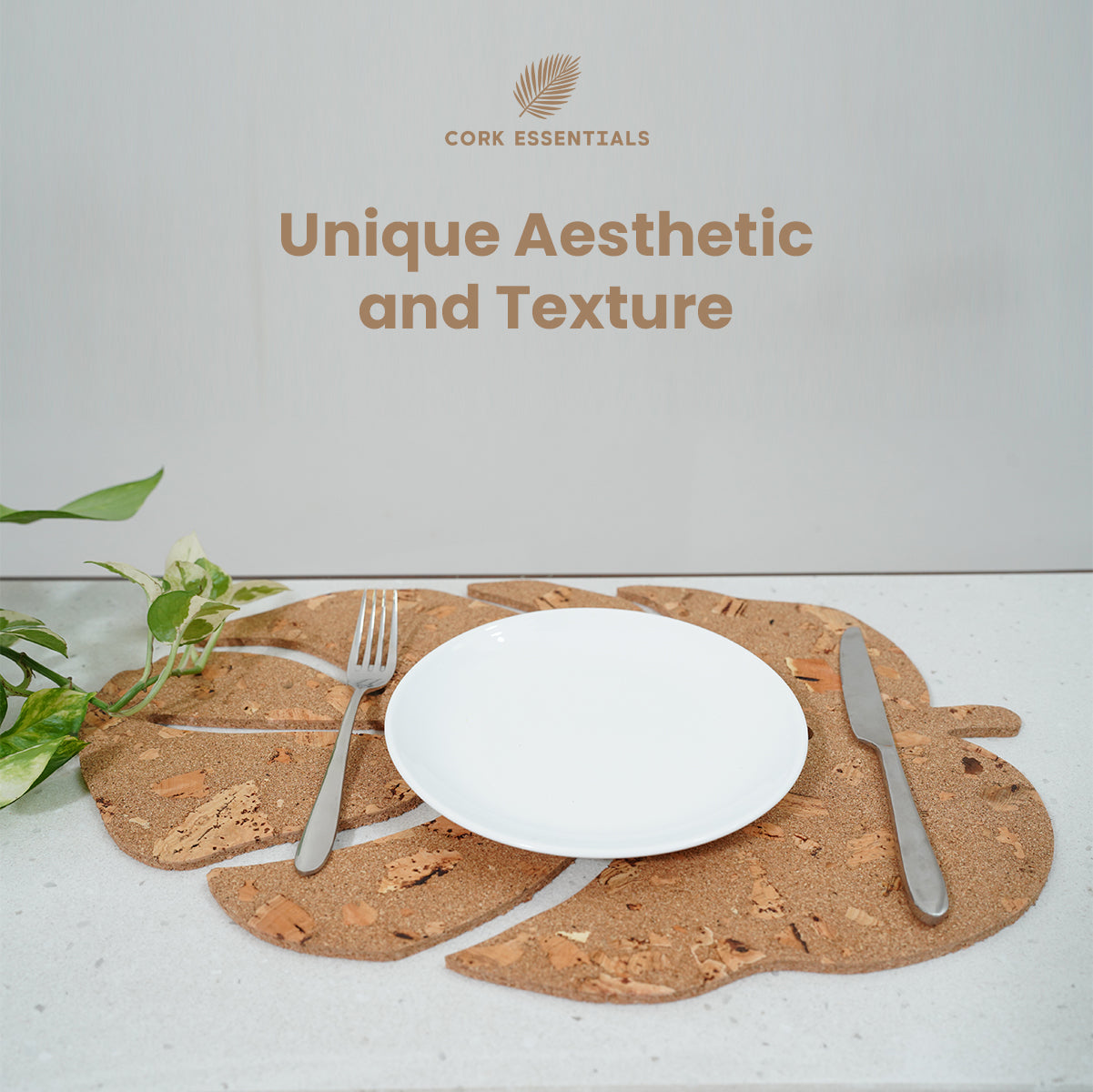 Cork Essentials textured leaf placemat setup