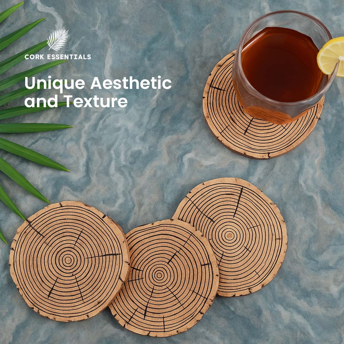 Cork Essentials unique texture tree ring cork coasters