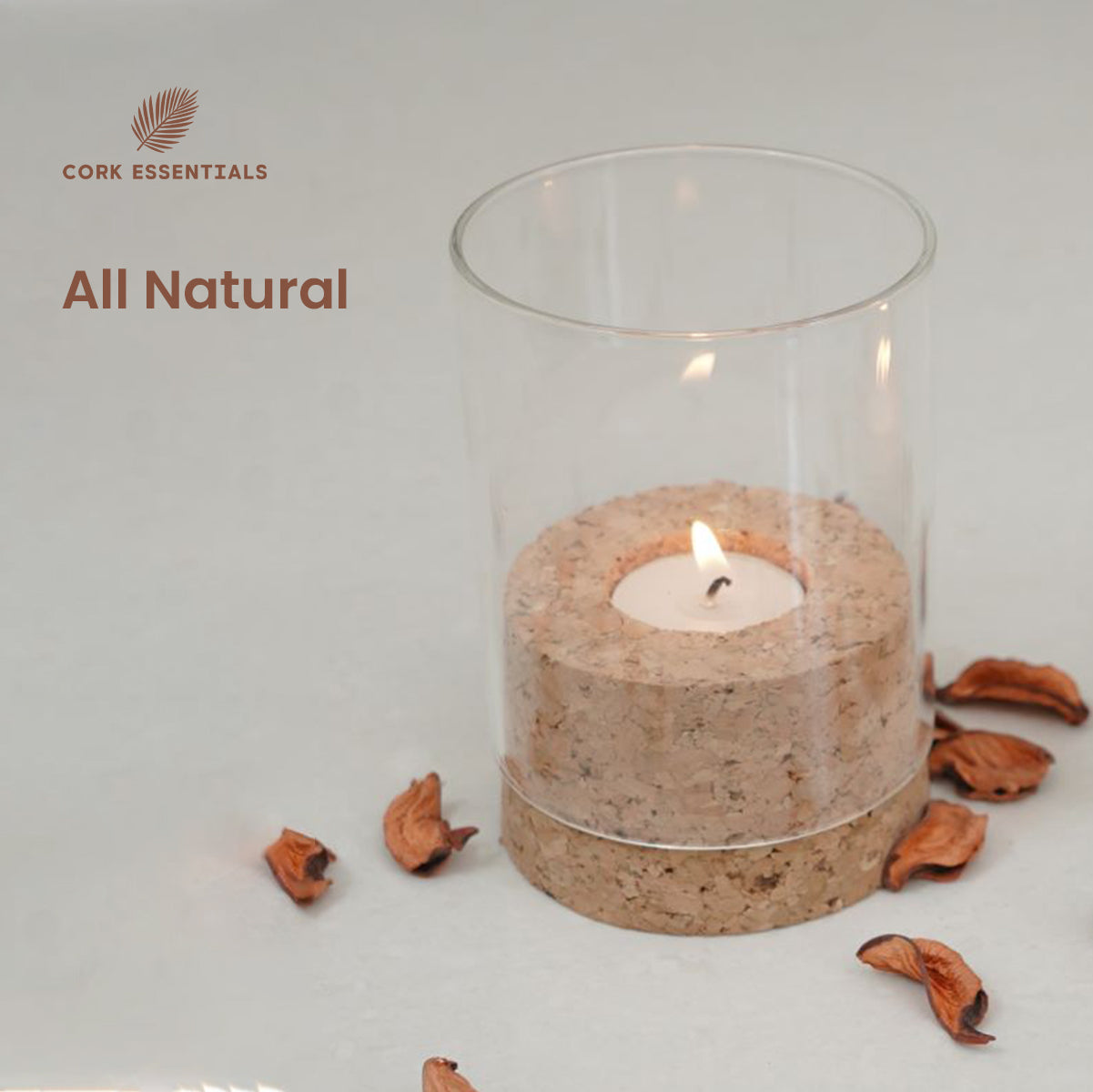 Cork Essentials natural glass tealight holder
