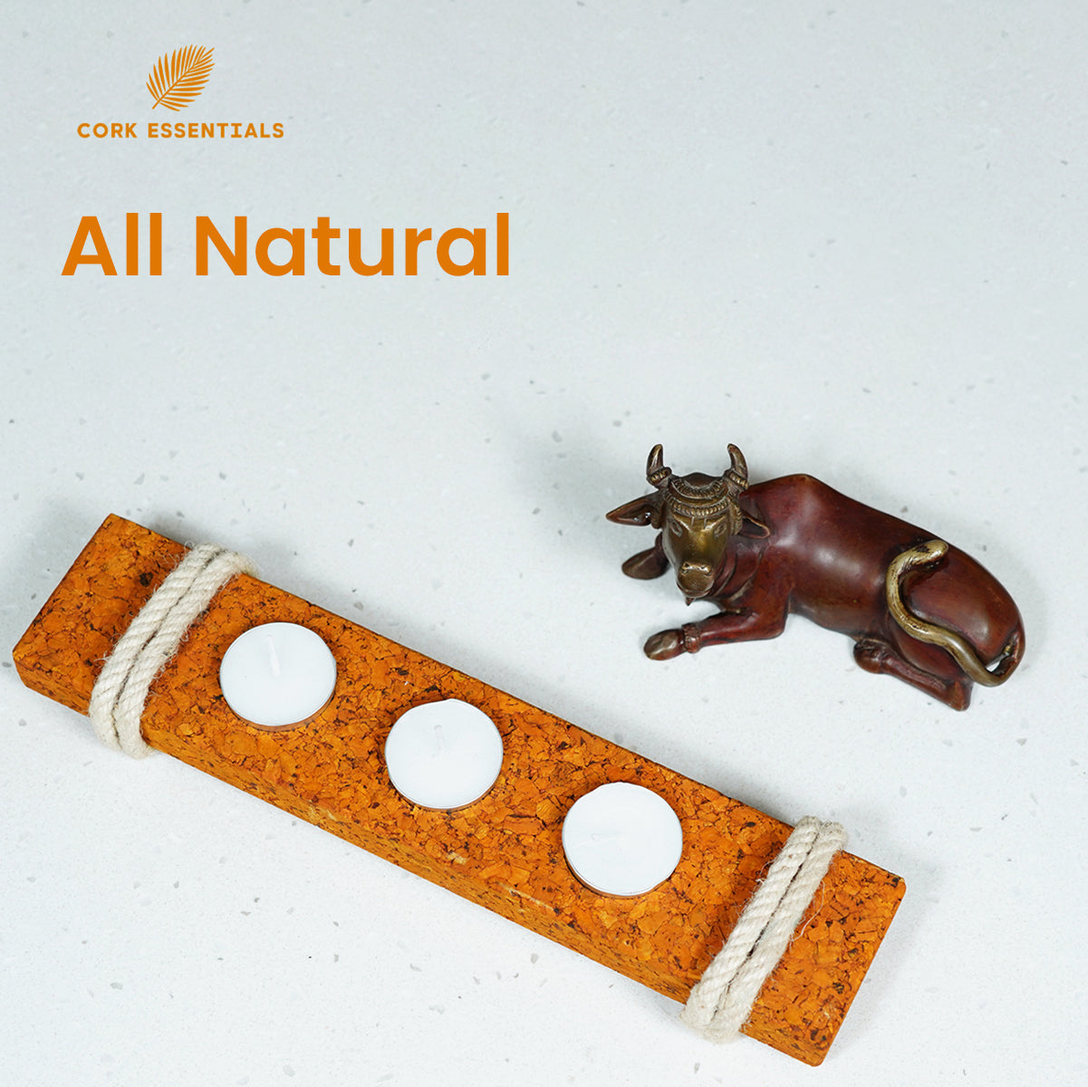 All-natural 3-hole flat cork tea light holder