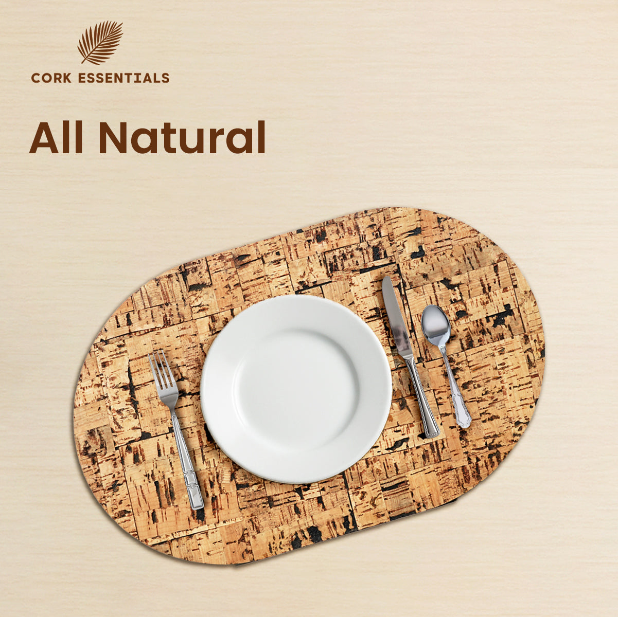 All natural wood textured oval cork placemat set