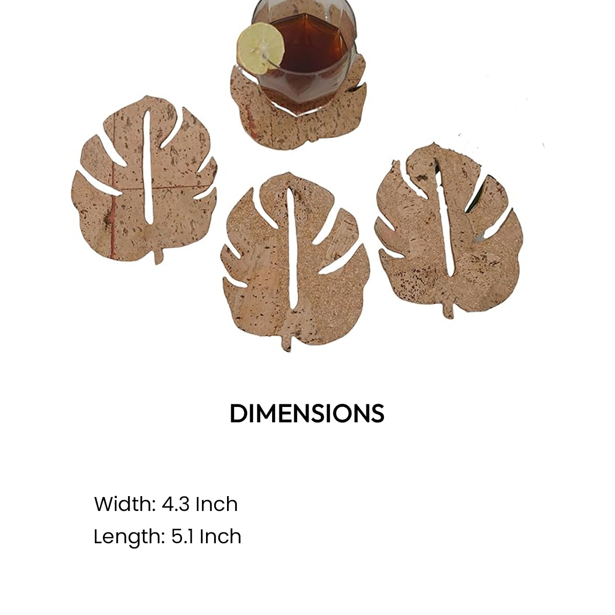 Cork Essentials leaf coaster set of 4 dimensions