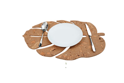 Cork Essentials leaf placemat styled with tableware