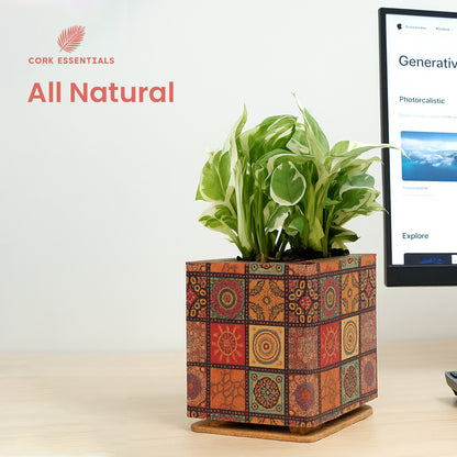 All natural mandala print cork planter by Cork Essentials