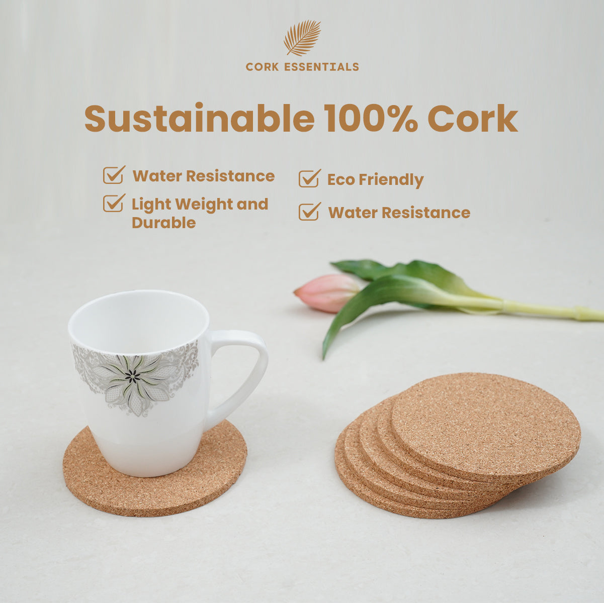 Cork Essentials sustainable round cork coaster features