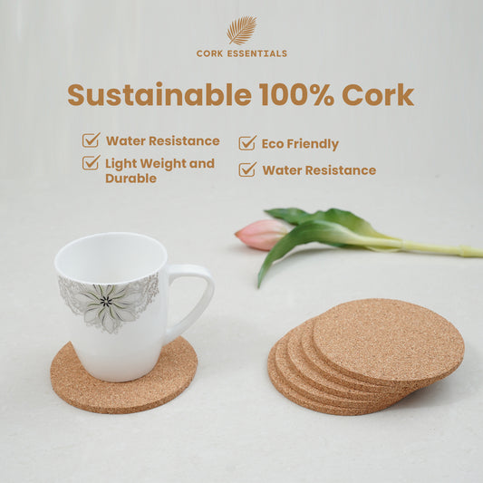Cork Essentials sustainable round cork coaster features