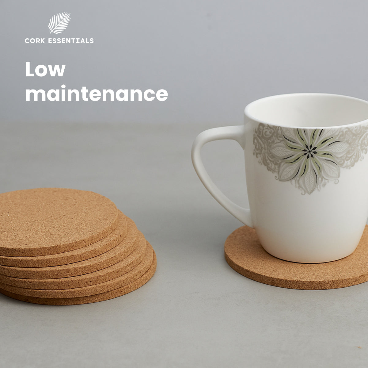 Cork Essentials low maintenance round cork coasters