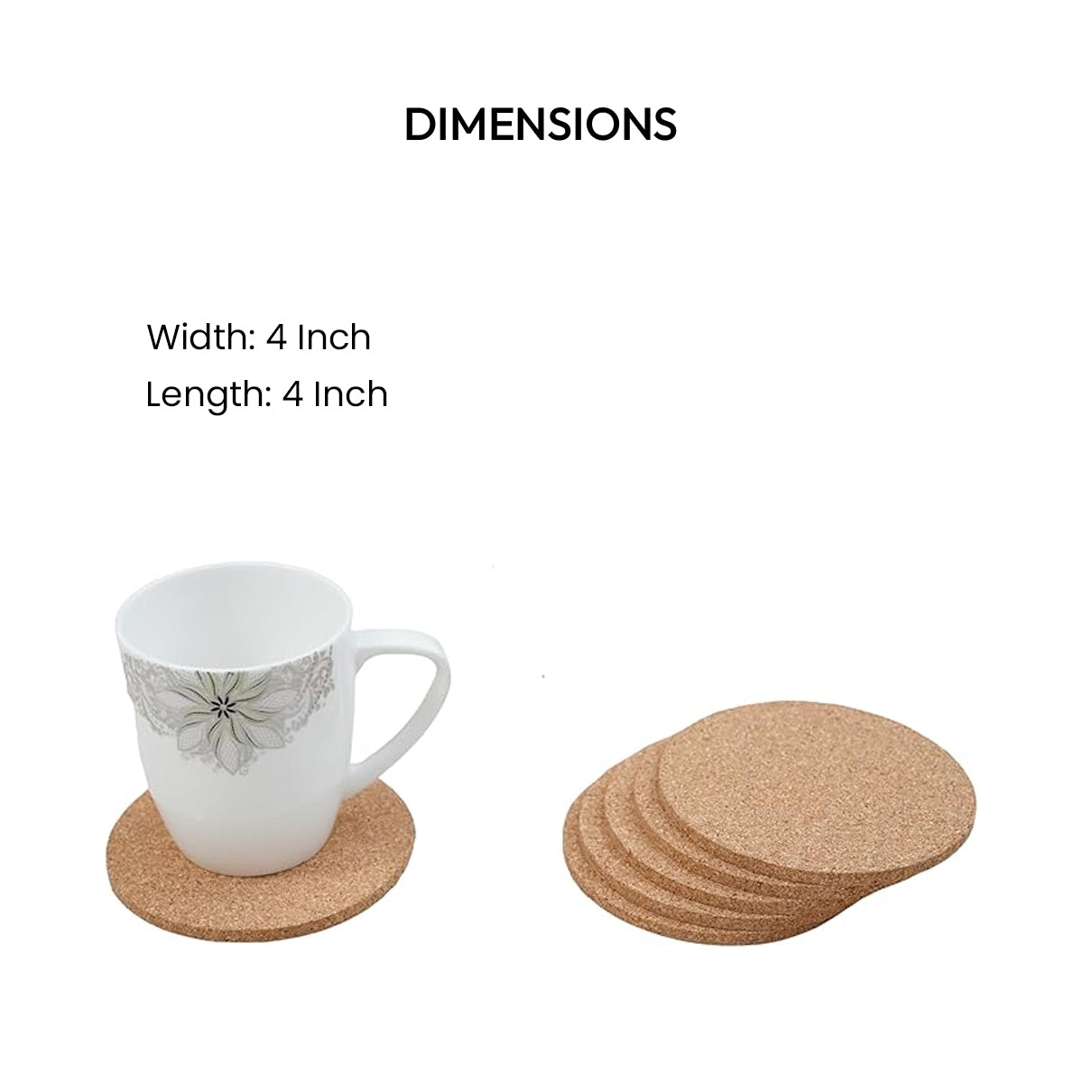 Cork Essentials round coaster set dimensions and size