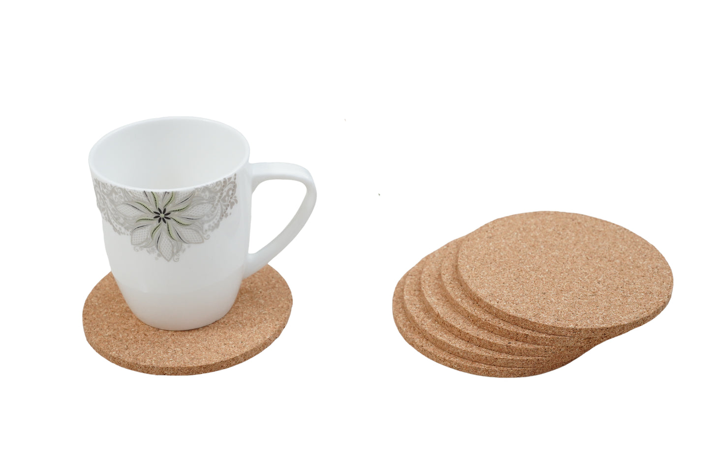 Cork Essentials round coaster set on white background