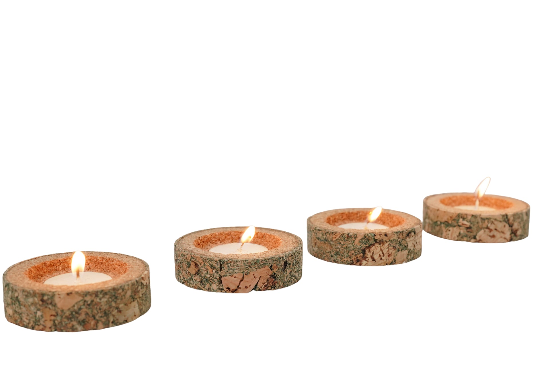 Set of four round cork tea light candle holders