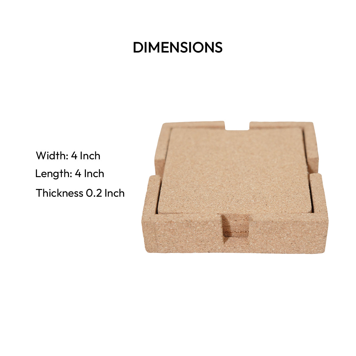 Dimensions of square cork coaster set with case