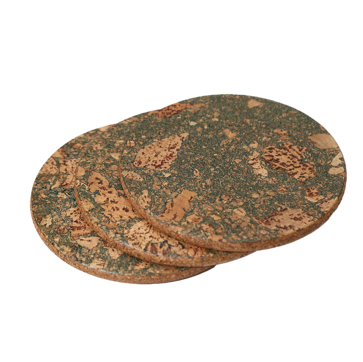 Three olive textured round trivets by Cork Essentials