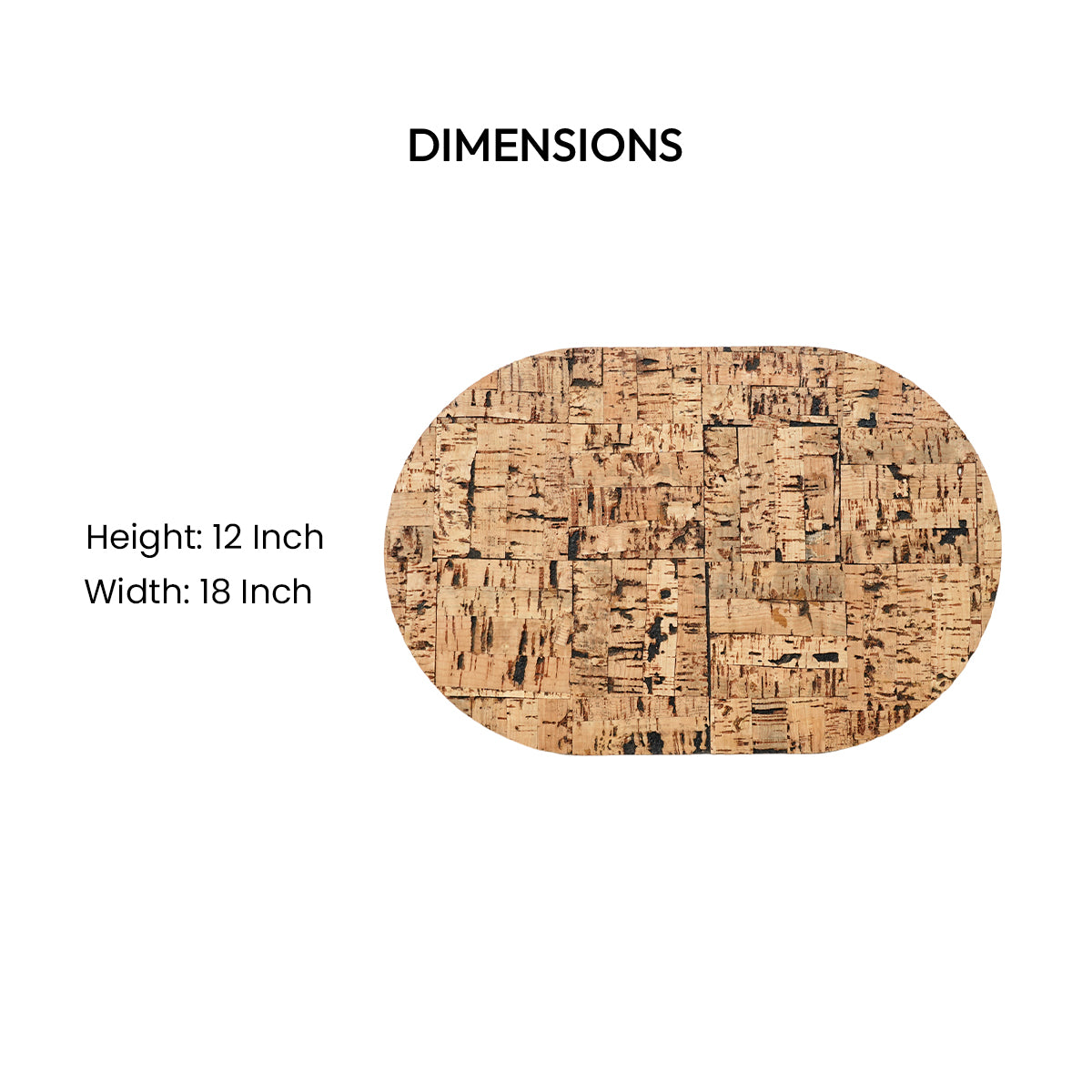 Dimensions of wood textured oval cork placemat