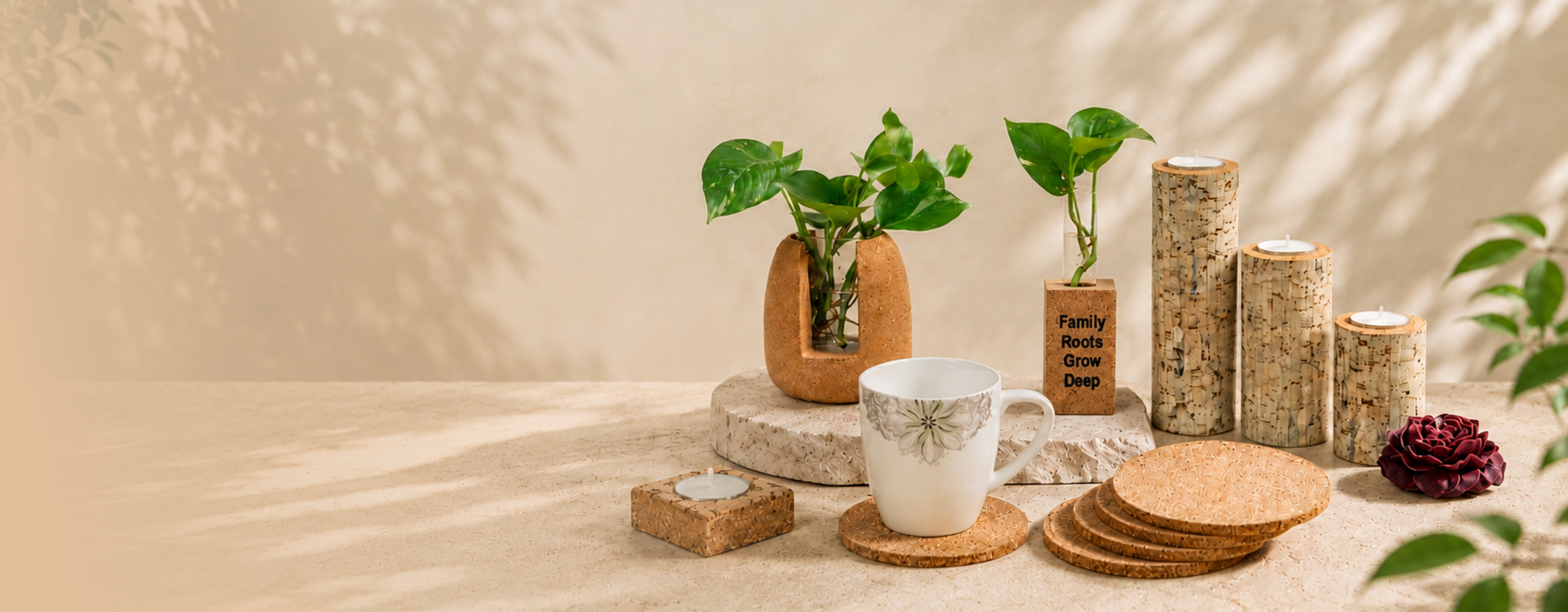 Cork Essentials cork home decor and mug collection
